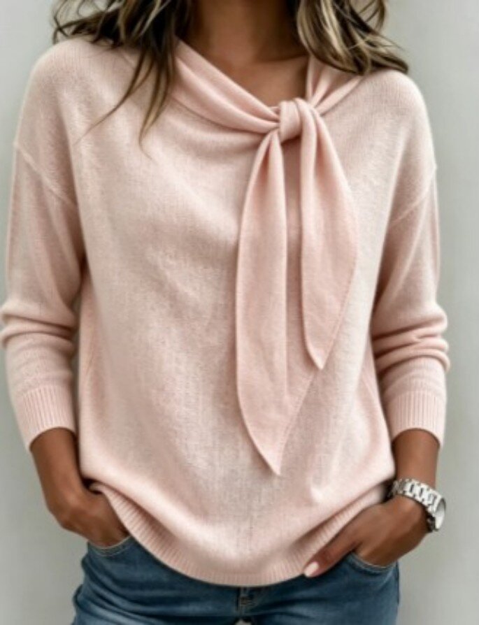 Knitted Bow-Knot Sweater - Solid-Color Women's Wear