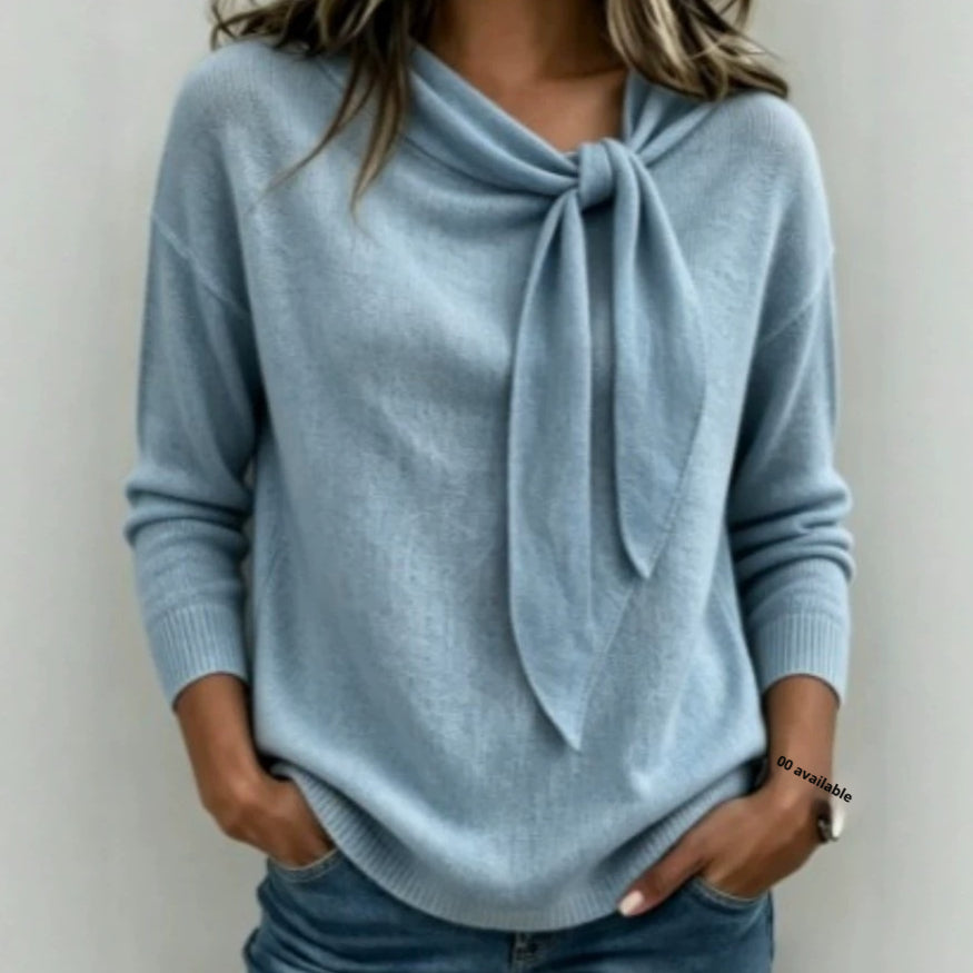 Knitted Bow-Knot Sweater - Solid-Color Women's Wear