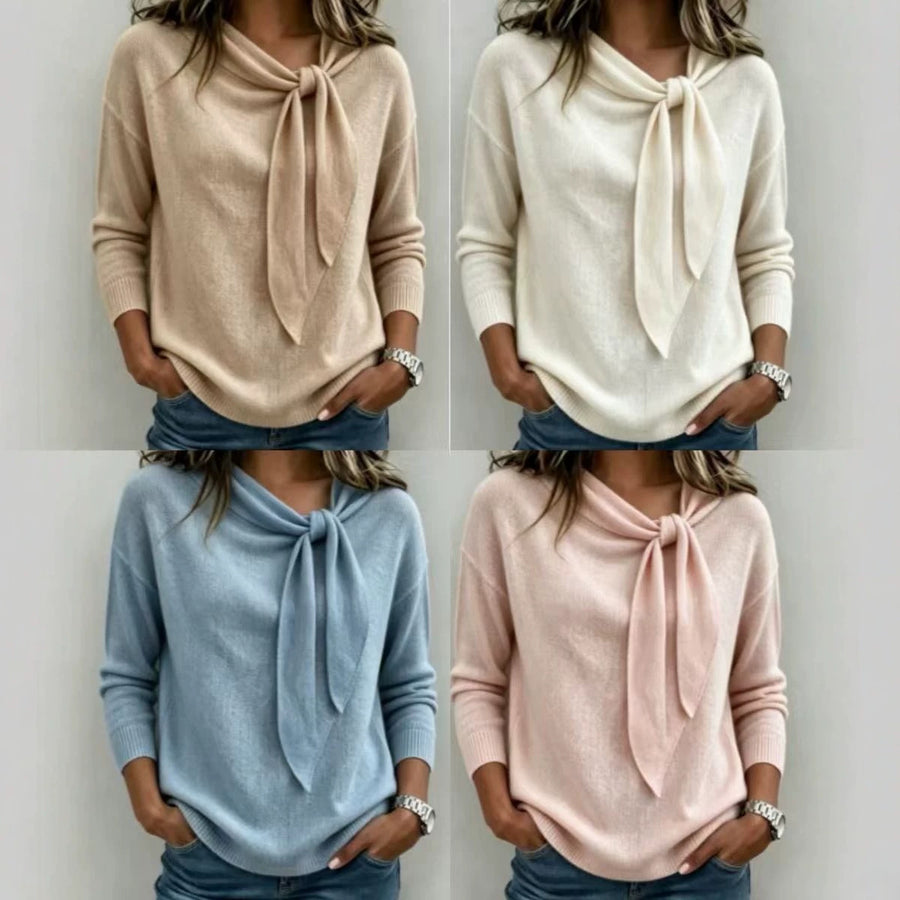 Knitted Bow-Knot Sweater - Solid-Color Women's Wear