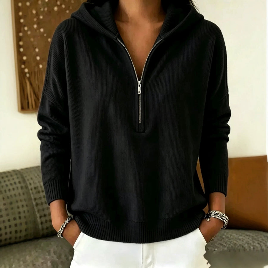 Womens Fashionable Casual Zip-Neck Hoodie Top - Trendy Style