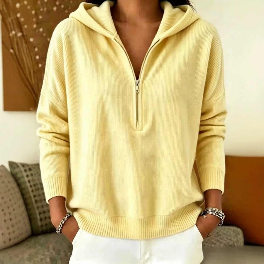Womens Fashionable Casual Zip-Neck Hoodie Top - Trendy Style