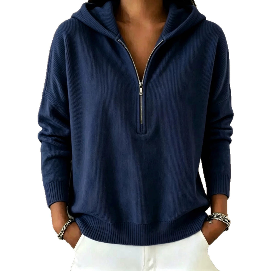 Womens Fashionable Casual Zip-Neck Hoodie Top - Trendy Style
