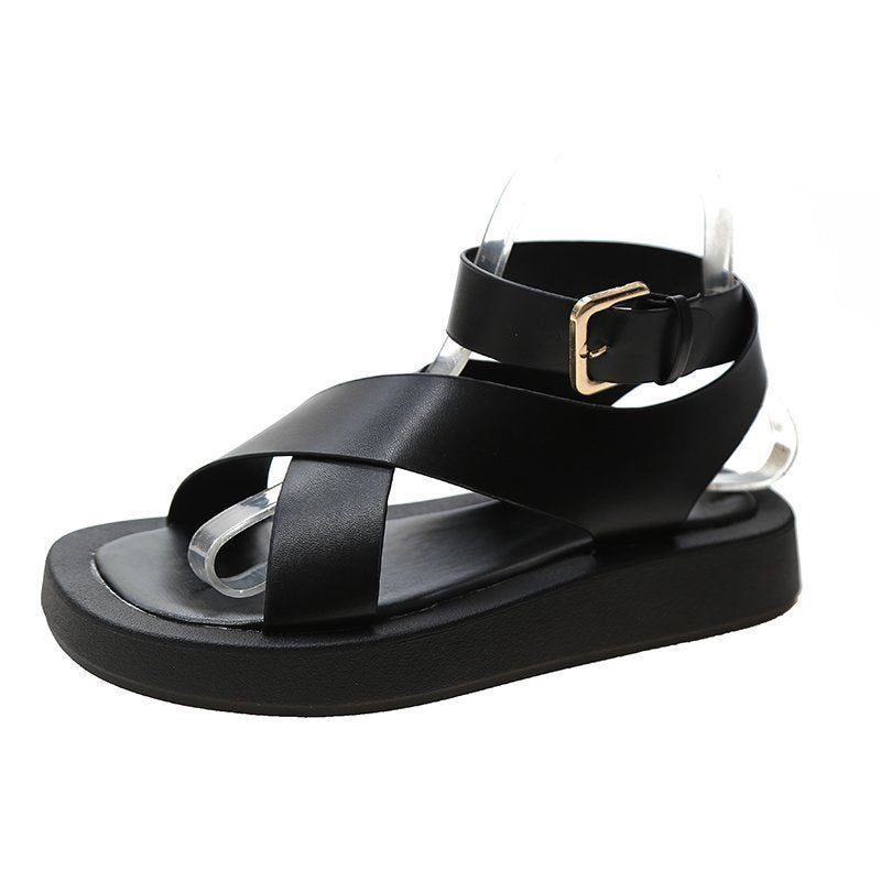 Stylish Platform Mule Sandals with Cross-strap & Ankle Buckle