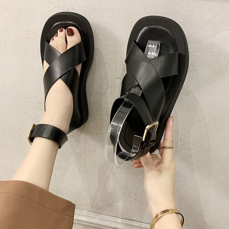 Stylish Platform Mule Sandals with Cross-strap & Ankle Buckle