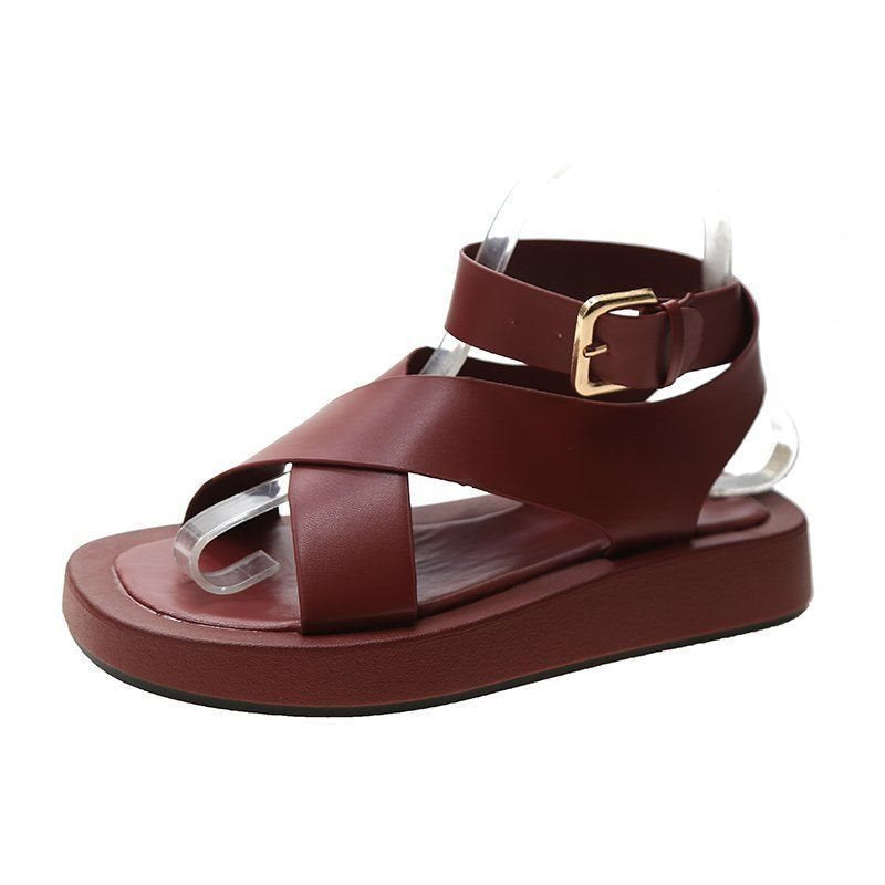 Stylish Platform Mule Sandals with Cross-strap & Ankle Buckle