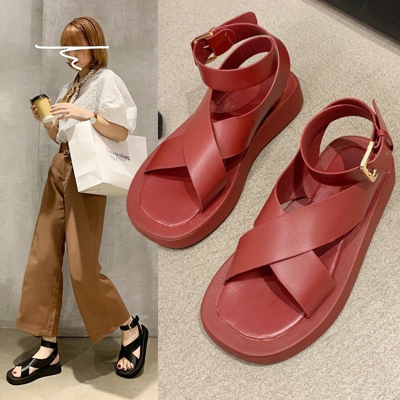 Stylish Platform Mule Sandals with Cross-strap & Ankle Buckle