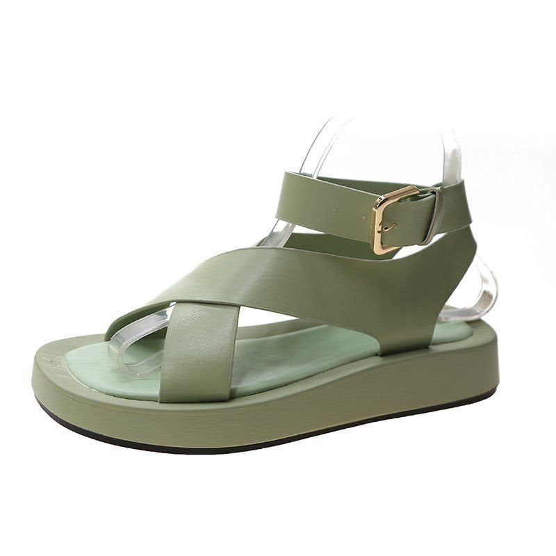 Stylish Platform Mule Sandals with Cross-strap & Ankle Buckle