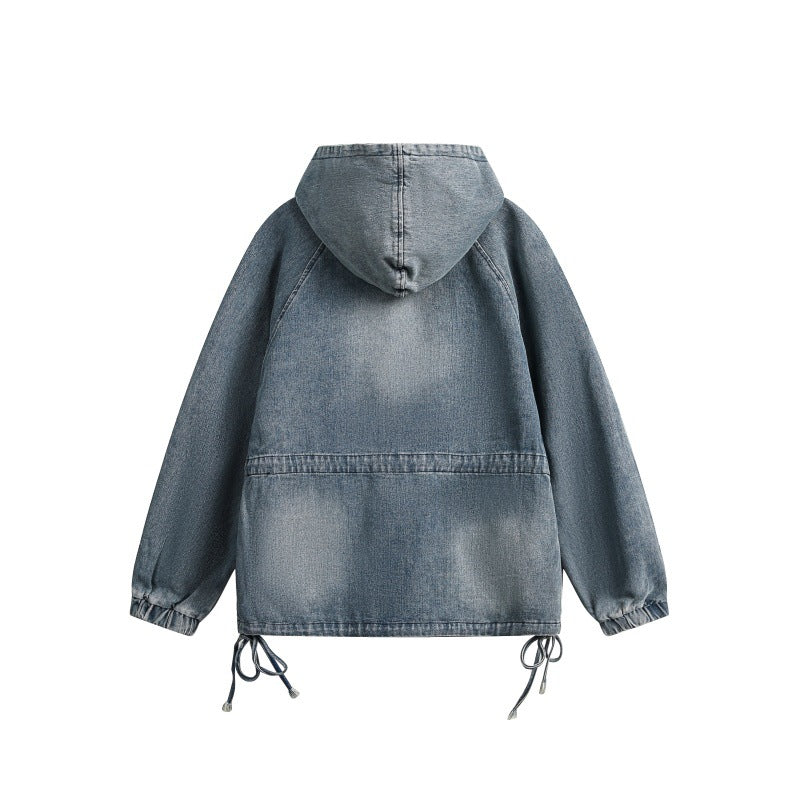 Vintage Washed Denim Jacket for Women's Casual Style