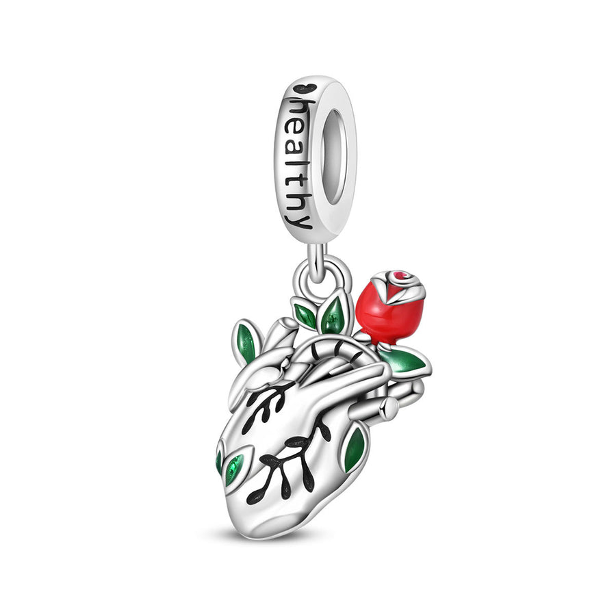 DIY Bracelet with Heart-Shaped Rose Beads and Pendant Accessories