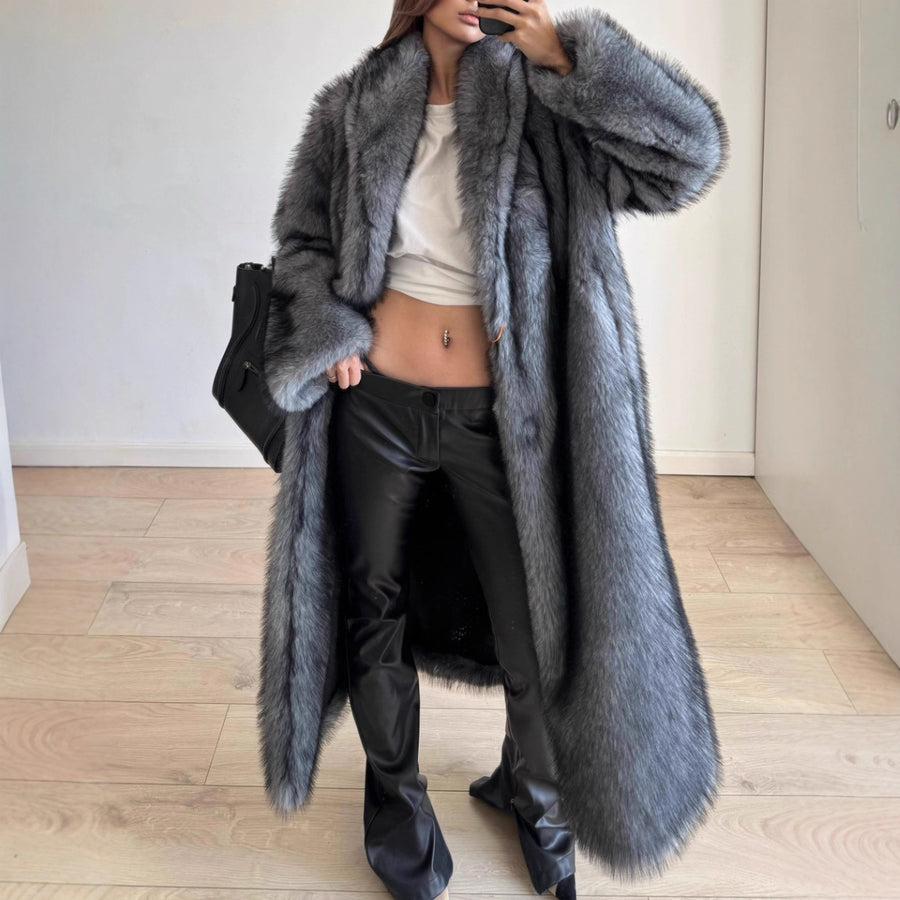 European and American Faux Fur Trench Coat - Elongated Style