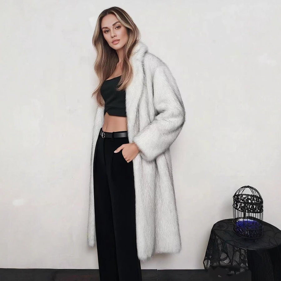 European and American Faux Fur Trench Coat - Elongated Style