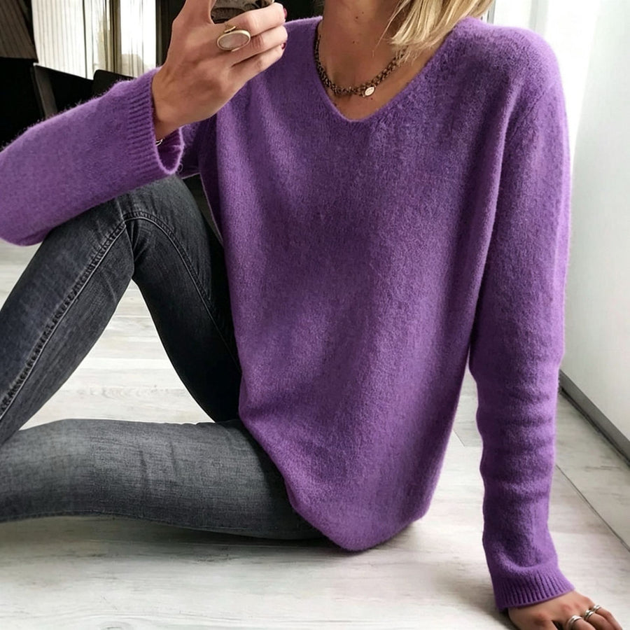 Womens Relaxed-fit Casual V-neck Drop-shoulder Sweater