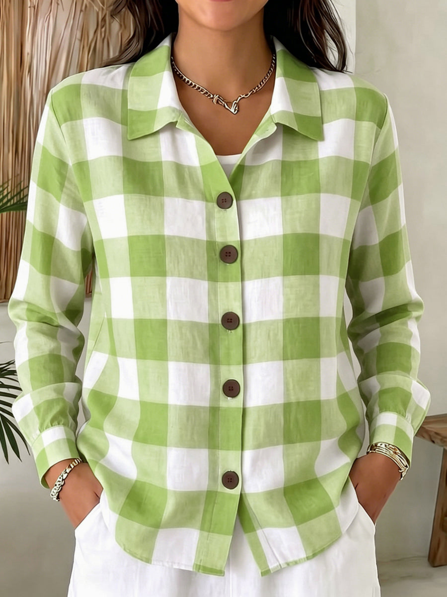 Comfortable Buttoned Plaid Womens Long-Sleeve Shirt