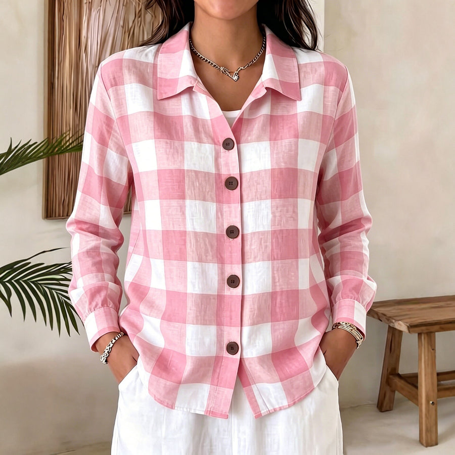 Comfortable Buttoned Plaid Womens Long-Sleeve Shirt