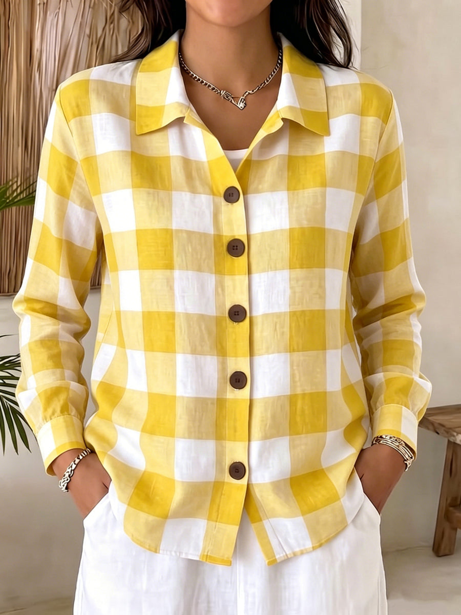 Comfortable Buttoned Plaid Womens Long-Sleeve Shirt