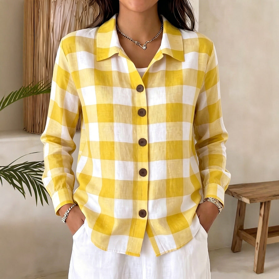 Comfortable Buttoned Plaid Womens Long-Sleeve Shirt