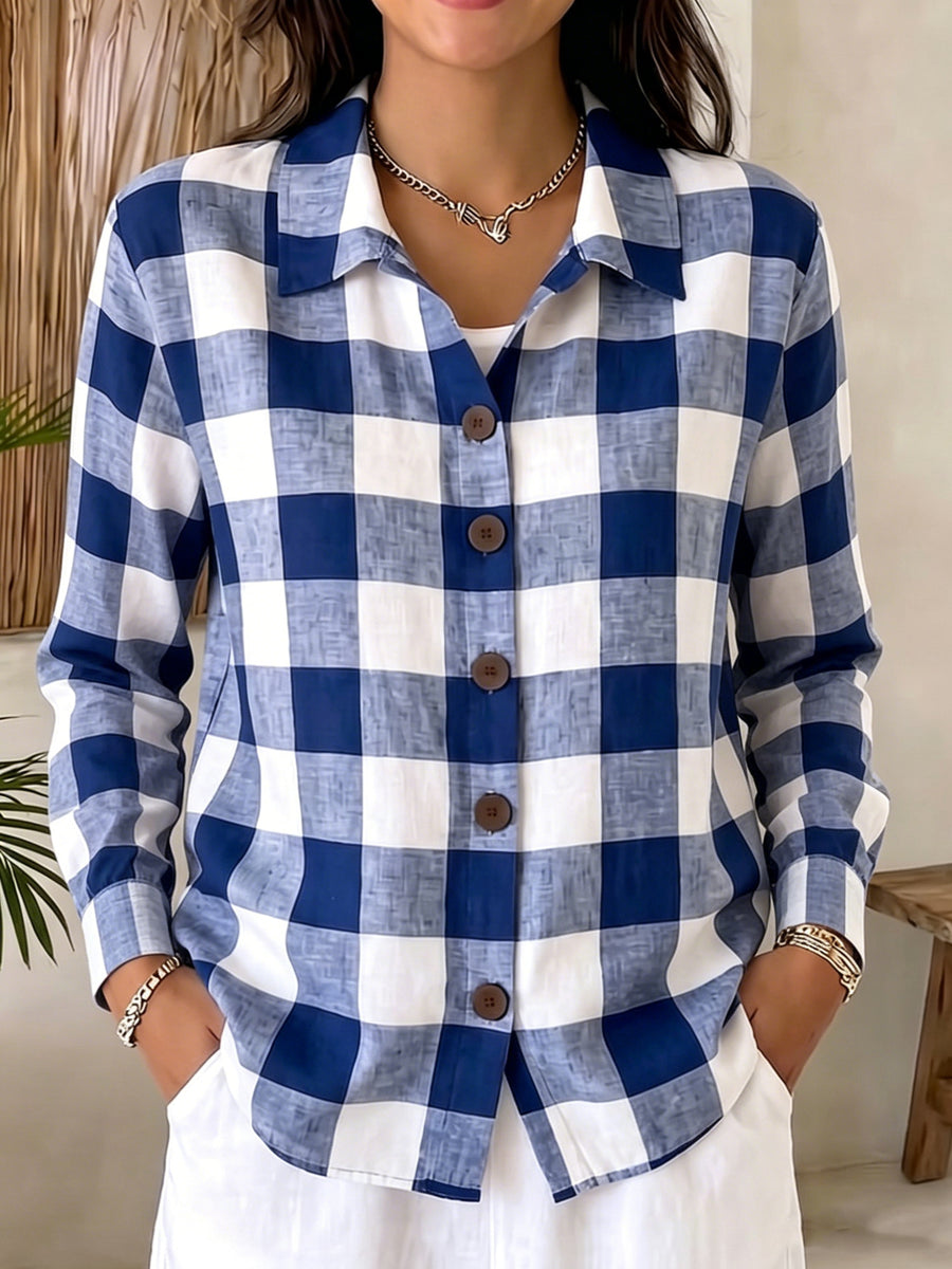 Comfortable Buttoned Plaid Womens Long-Sleeve Shirt