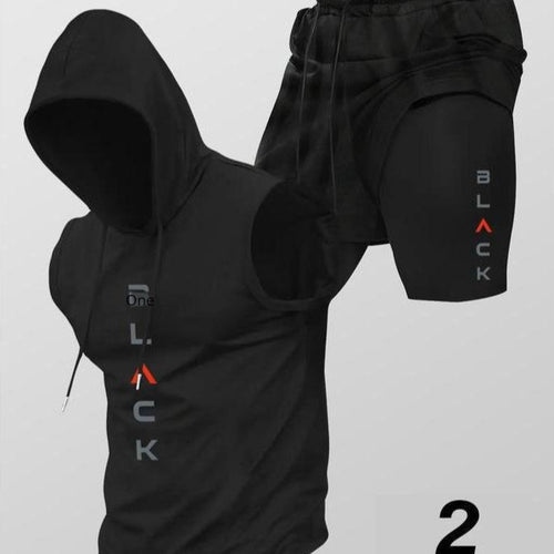 Running Fitness Printed Hooded Sleeveless Tank Top Set