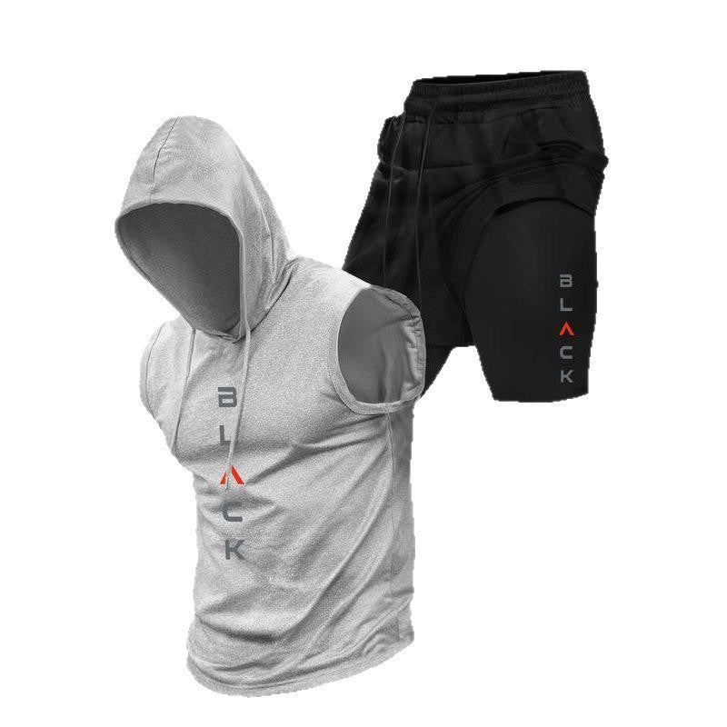 Running Fitness Printed Hooded Sleeveless Tank Top Set