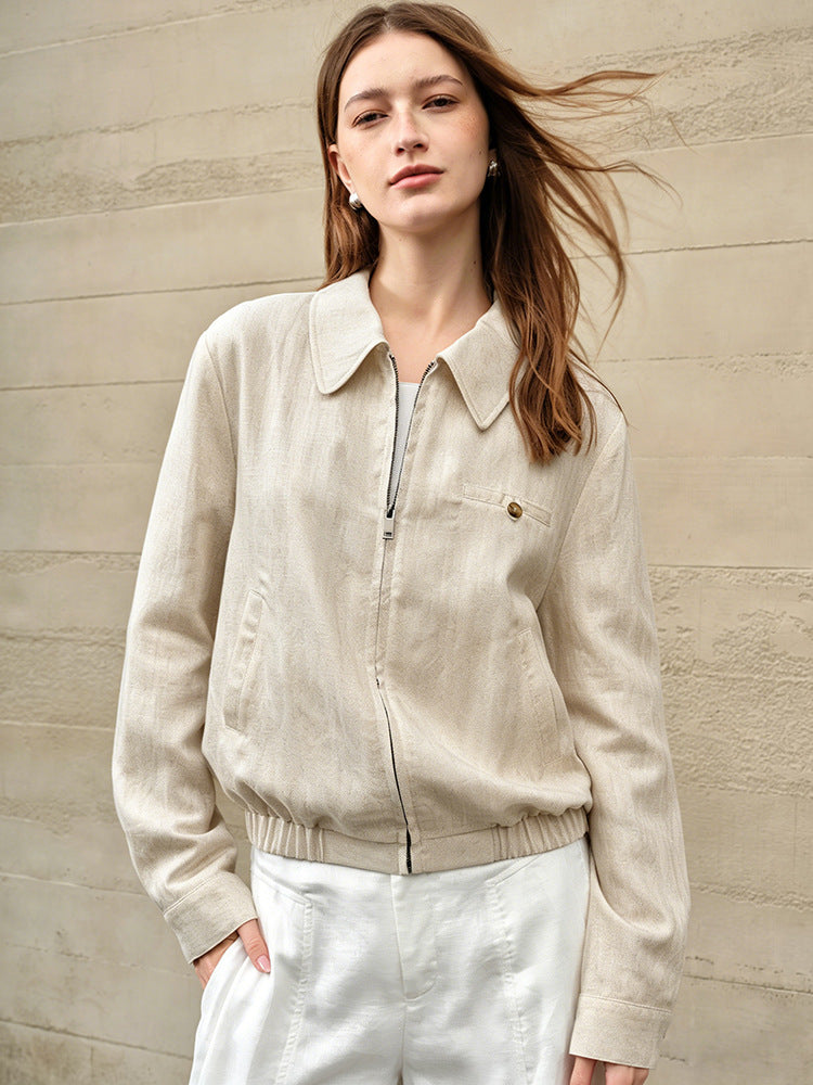 Old-money-style Linen Short Jacket for Women - Spring Casual