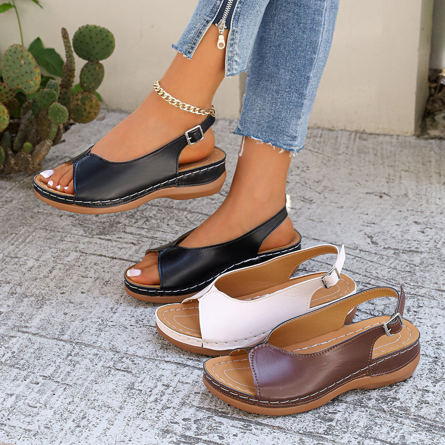 Hollowed-out Wedge Sandals with Velcro Straps in Roman Style