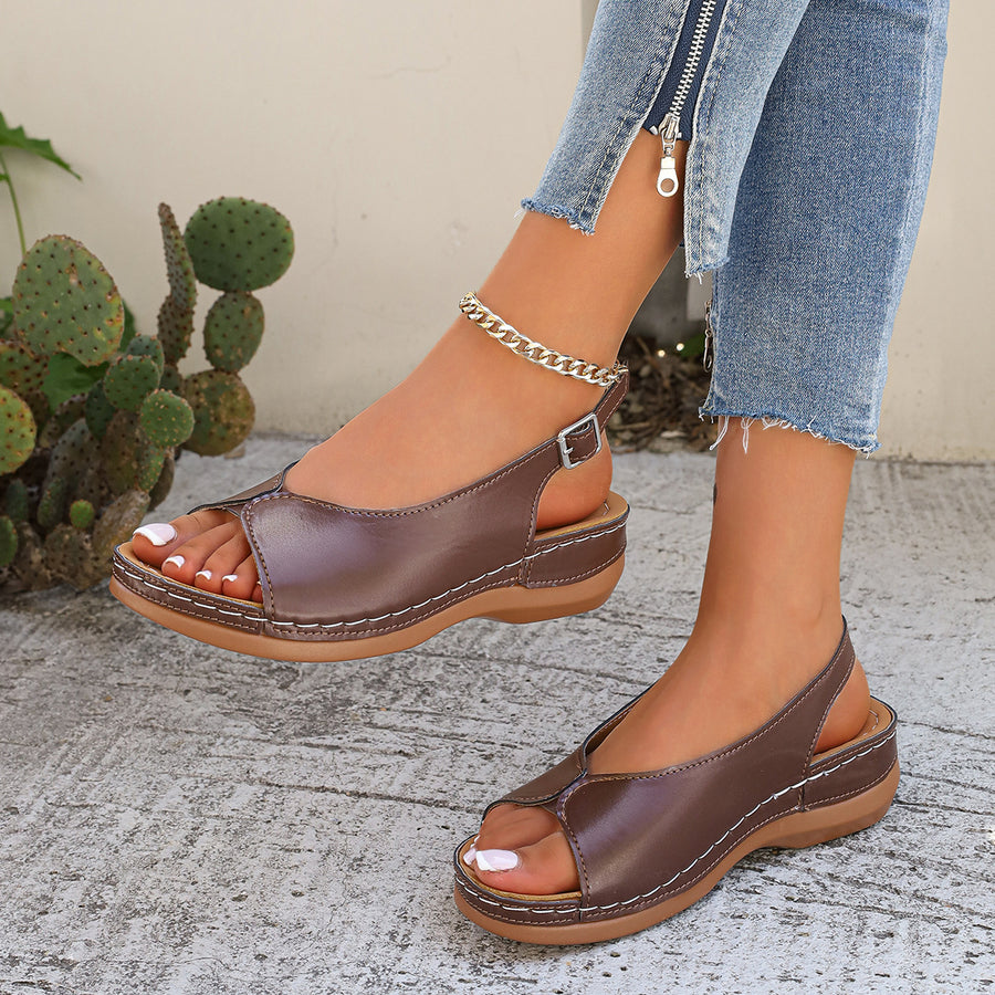 Hollowed-out Wedge Sandals with Velcro Straps in Roman Style
