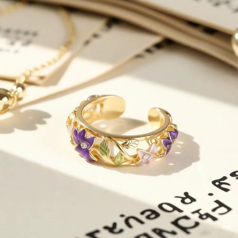 Enameled Oil-drop Flower Elegant Ring for Stylish Women