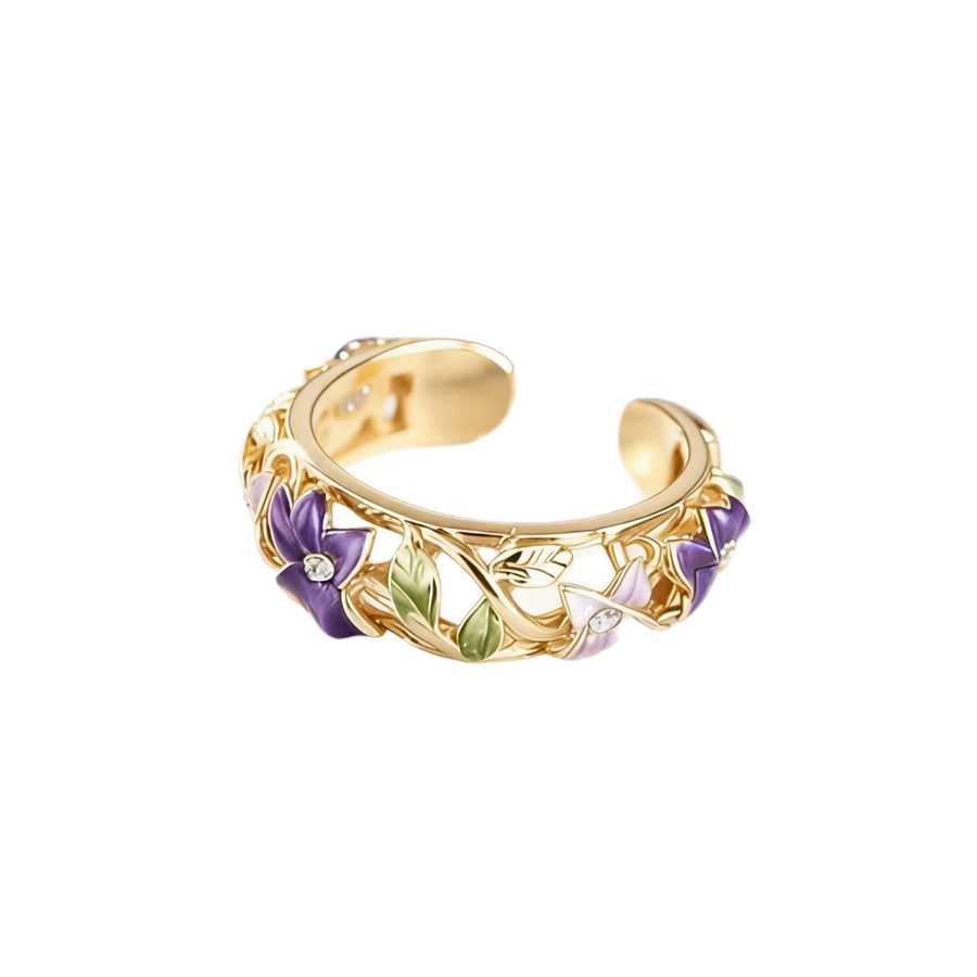 Enameled Oil-drop Flower Elegant Ring for Stylish Women