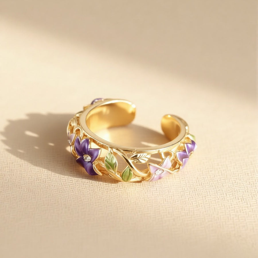 Enameled Oil-drop Flower Elegant Ring for Stylish Women