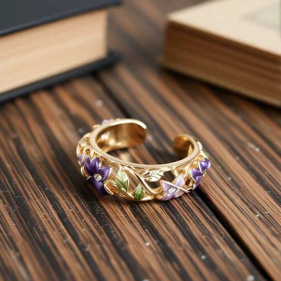 Enameled Oil-drop Flower Elegant Ring for Stylish Women
