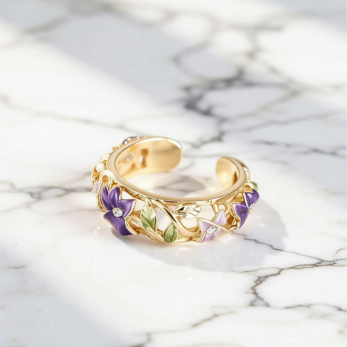 Enameled Oil-drop Flower Elegant Ring for Stylish Women