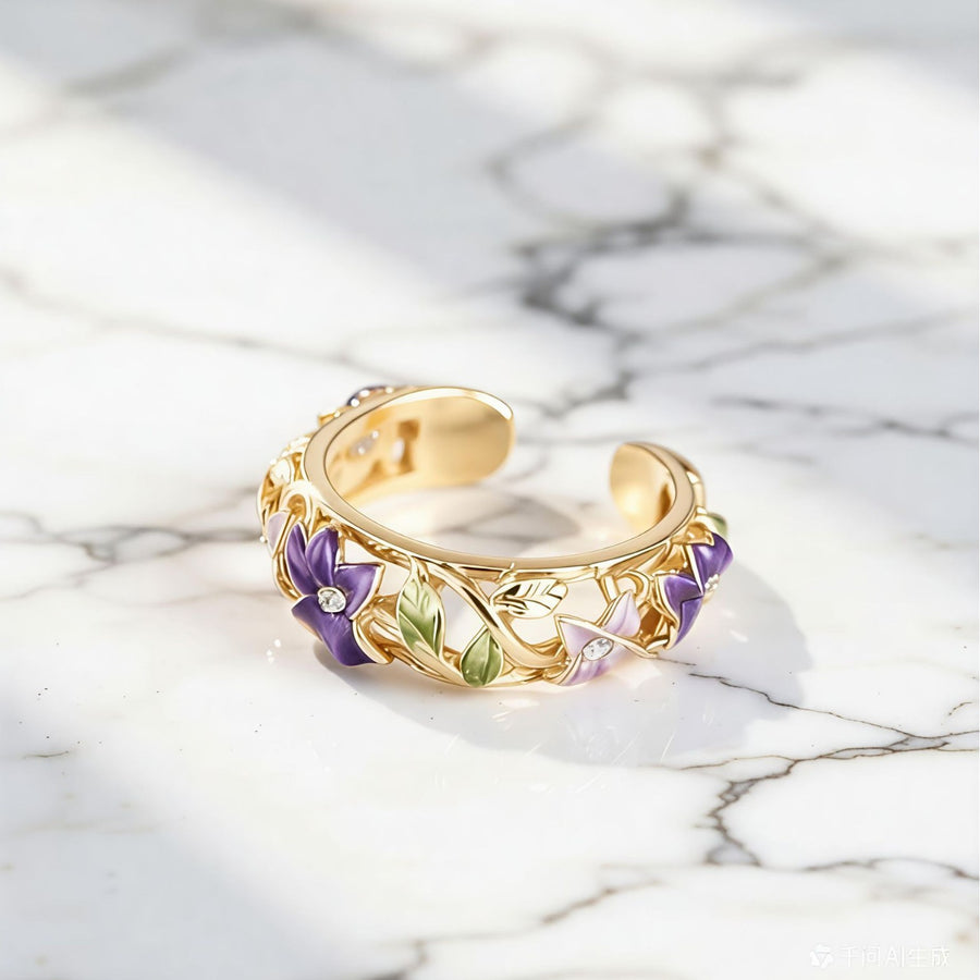 Enameled Oil-drop Flower Elegant Ring for Stylish Women