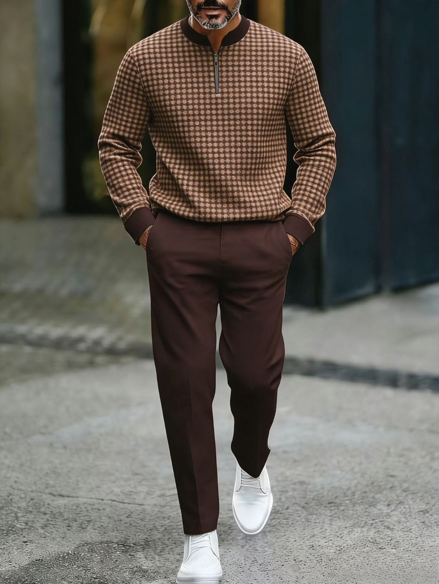 Printed Stand-Neck Zipper Casual Jacket And Pants Set