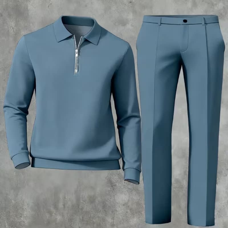 Printed Stand-Neck Zipper Casual Jacket And Pants Set