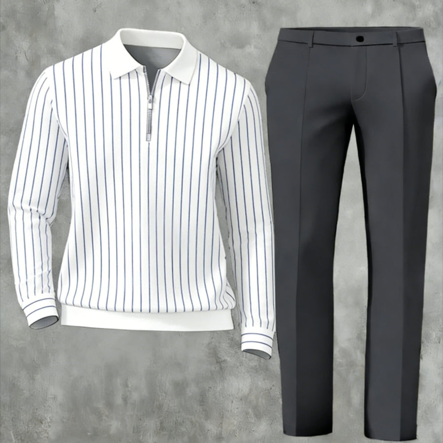 Printed Stand-Neck Zipper Casual Jacket And Pants Set