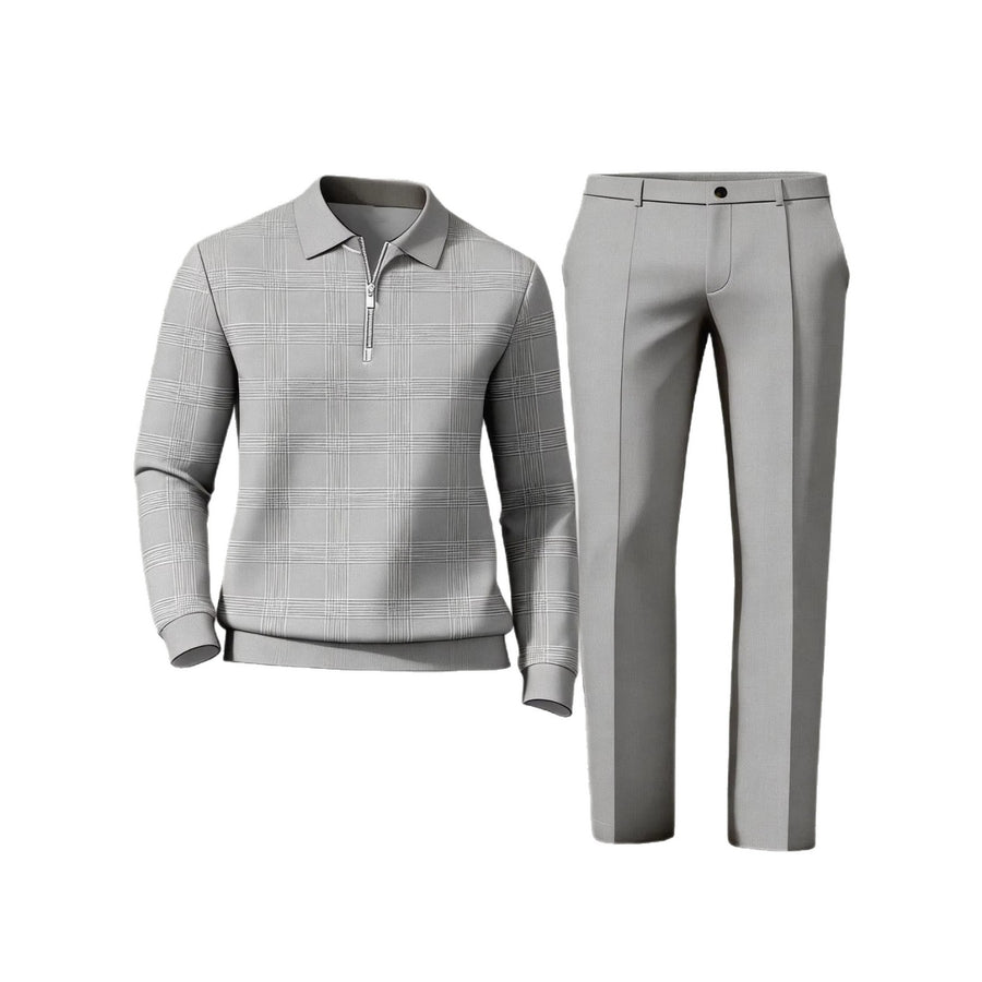 Printed Stand-Neck Zipper Casual Jacket And Pants Set