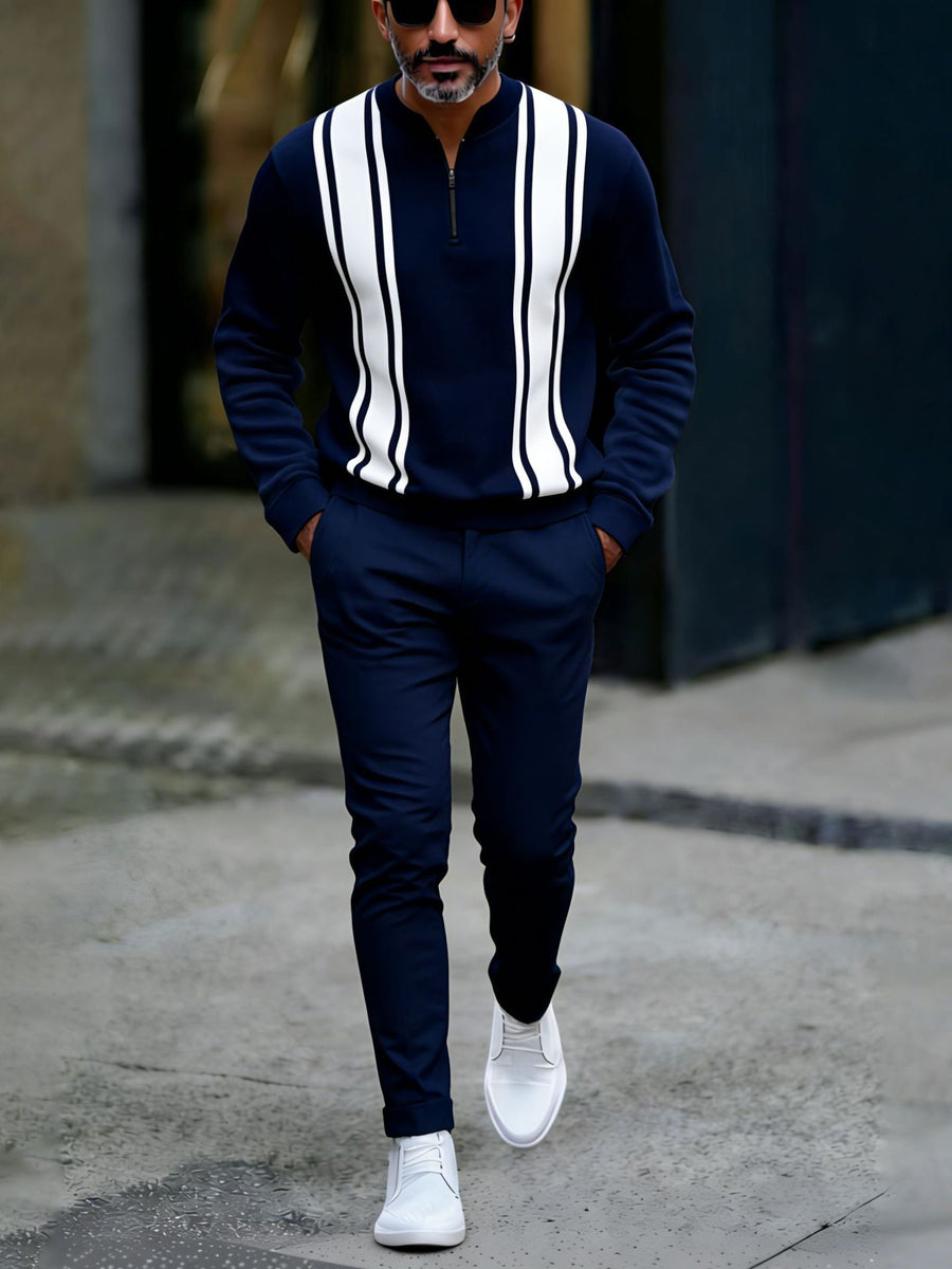 Printed Stand-Neck Zipper Casual Jacket And Pants Set