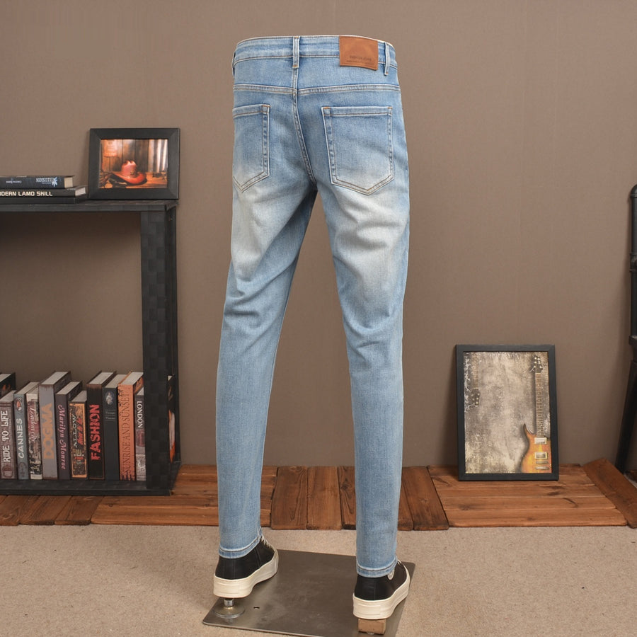 Retro-style Light-blue Denim Jeans for Men