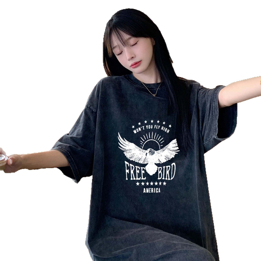 New Washed Vintage Crew-Neck T-Shirt Dress for Women