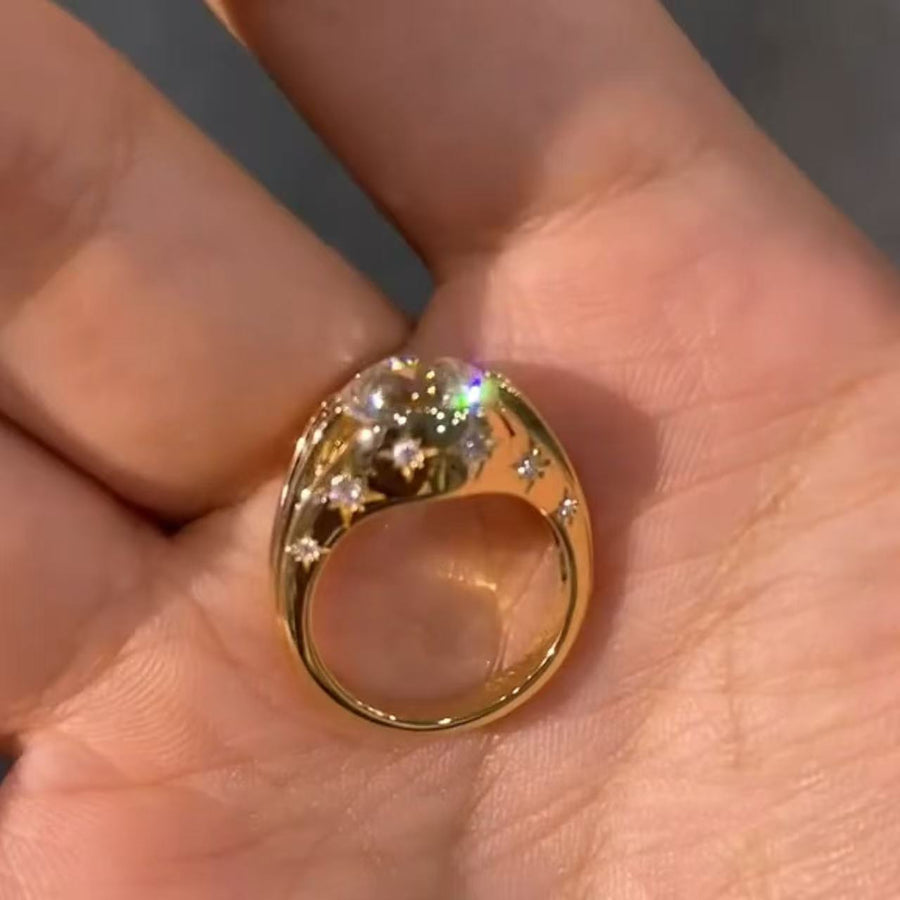 Medieval Eight-Pointed Star Flashing Statement Ring