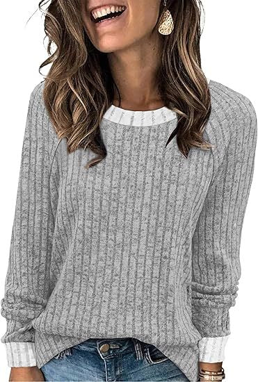 Color Matching Casual Round Neck Pullover Long Sleeve Top