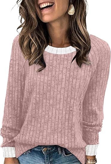 Color Matching Casual Round Neck Pullover Long Sleeve Top
