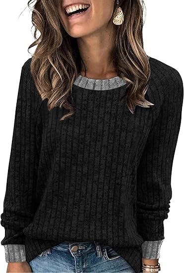 Color Matching Casual Round Neck Pullover Long Sleeve Top