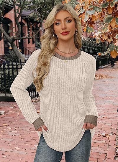 Color Matching Casual Round Neck Pullover Long Sleeve Top