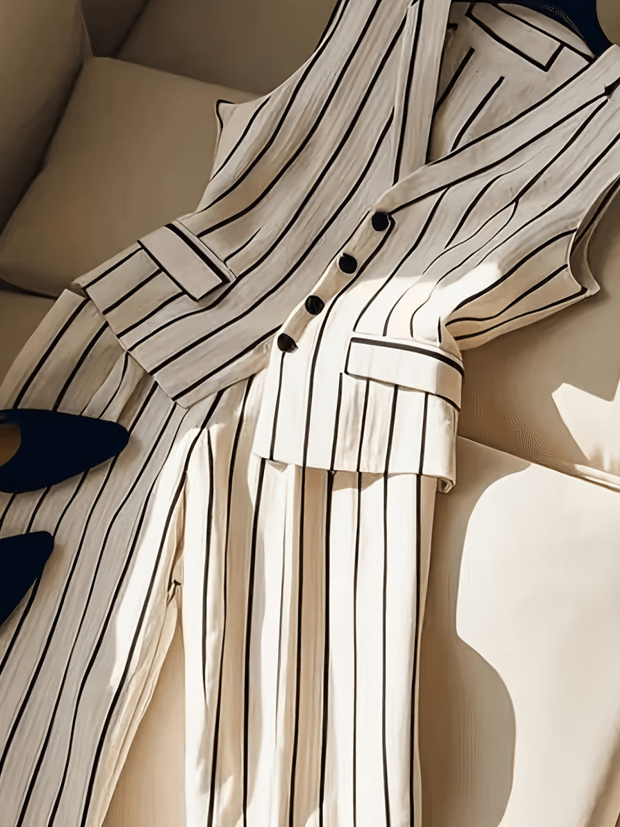 Elegant Sleeveless Blazer Vest and Wide-leg Pants Set for Women