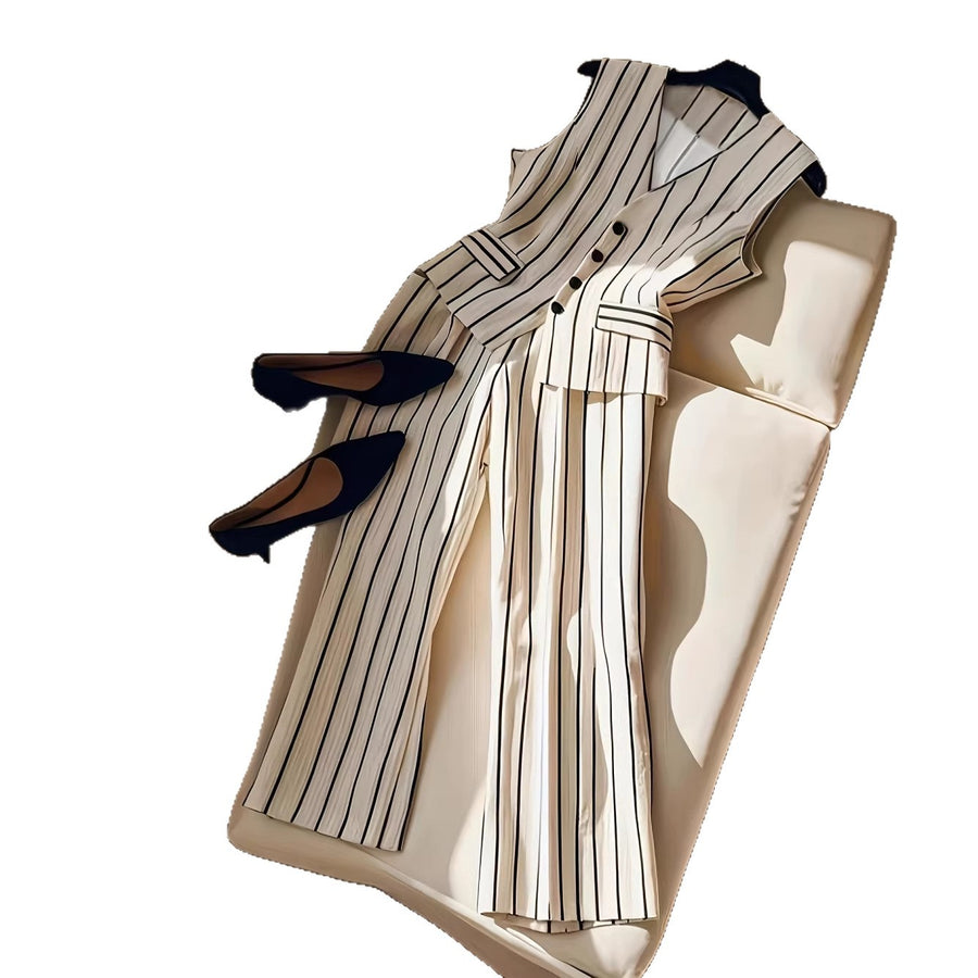 Elegant Sleeveless Blazer Vest and Wide-leg Pants Set for Women