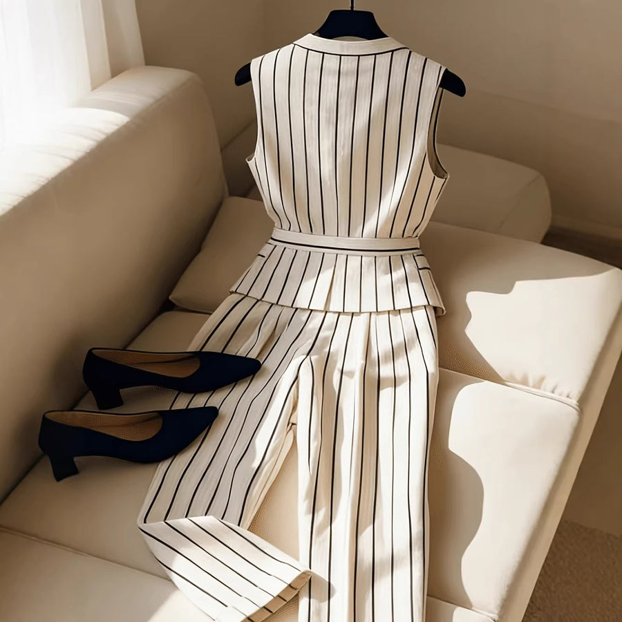 Elegant Sleeveless Blazer Vest and Wide-leg Pants Set for Women