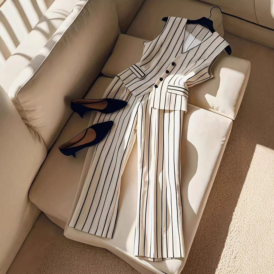 Elegant Sleeveless Blazer Vest and Wide-leg Pants Set for Women