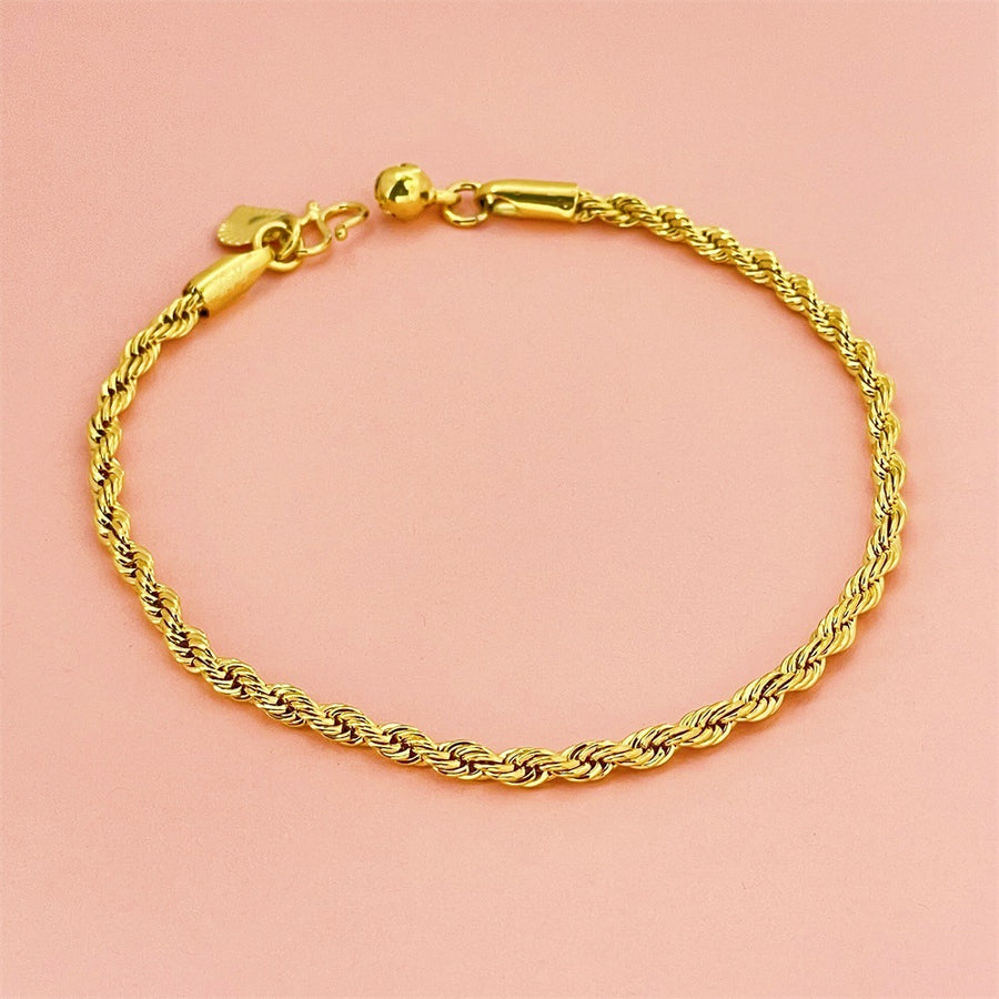 Womens 24K Gold Plated 3mm Twisted Tennis Bracelet