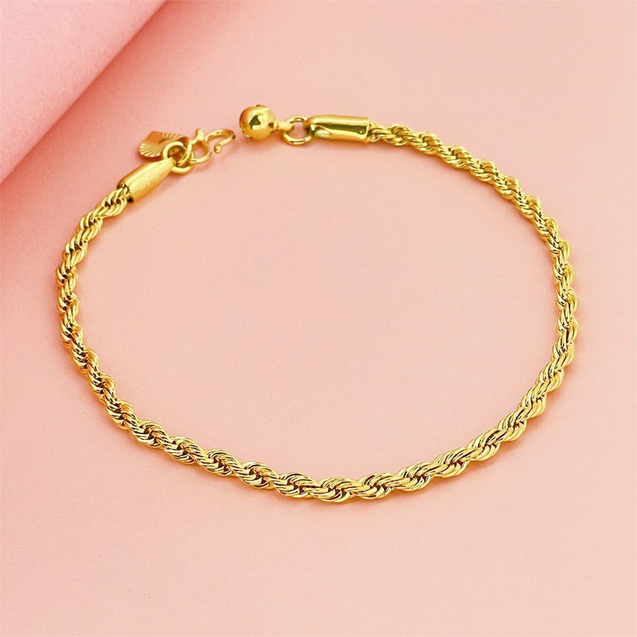 Womens 24K Gold Plated 3mm Twisted Tennis Bracelet